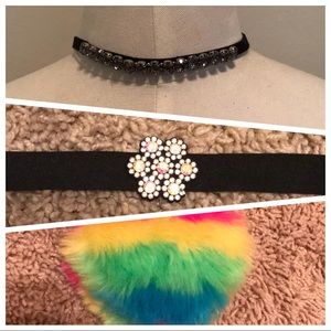 Jeweled choker bundle with free fuzzy keychain